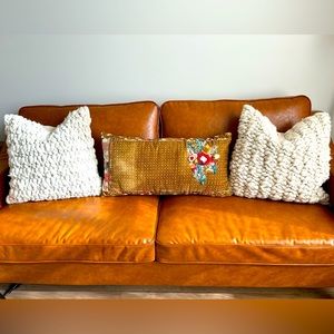 ✨Boho Throw Pillow with Hand Stitched Flowers. Dimensions 13 H x 27 L✨